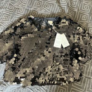 NWT A New Day Sequin Embellished Black Boxy Crop Women's Top XS
